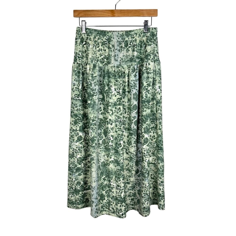 Vintage 90s Fritzi California Long Floral Maxi Skirt Size M Green Cottagecore